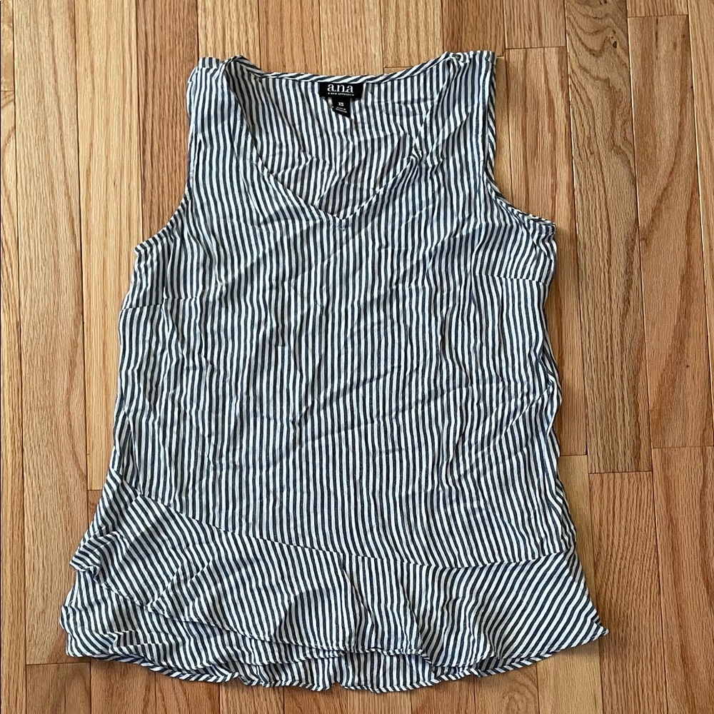 a.n.a Sleeveless Peplum Tank Top Womens XS White Blue Striped Nautical Sailor